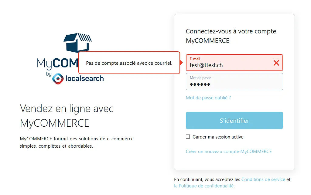 L’adresse e-mail de connexion n’est pas reconnue